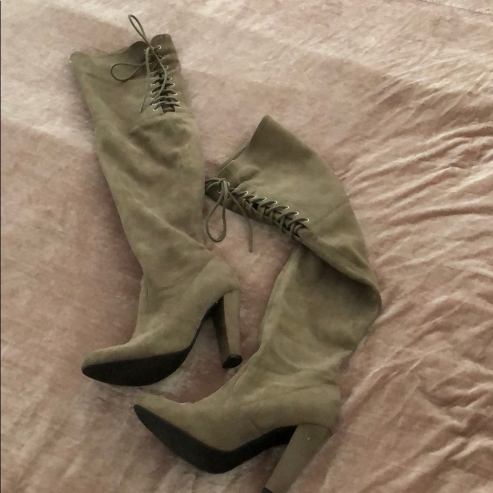 High knee lace up suede boots